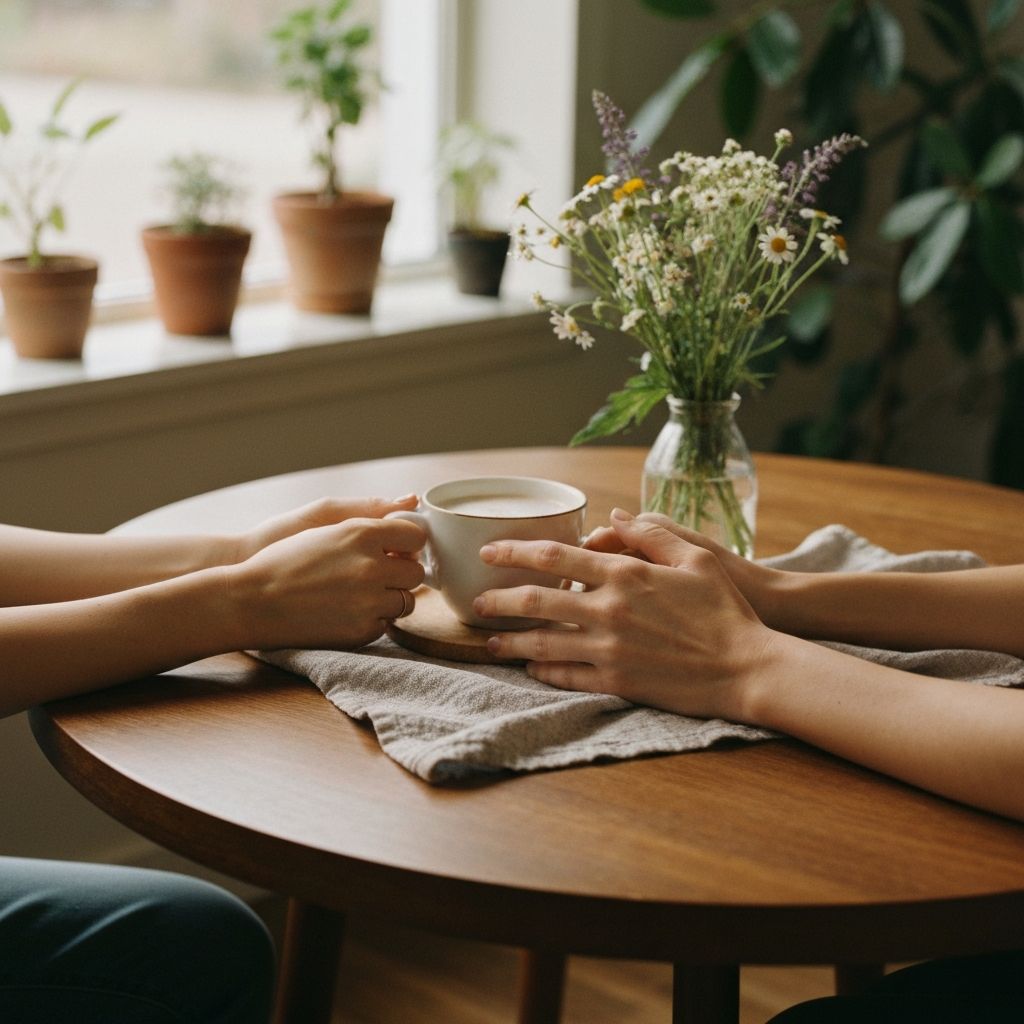 Ръце с чаша на маса